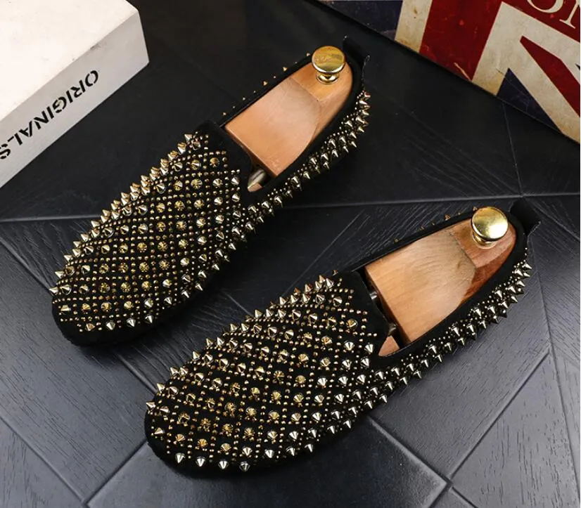 Men`s Shoes Luxurys gold rivet Genuine Leather Casual Driving Oxfords Flats Shoes Mens Loafers Moccasins Italian Shoes