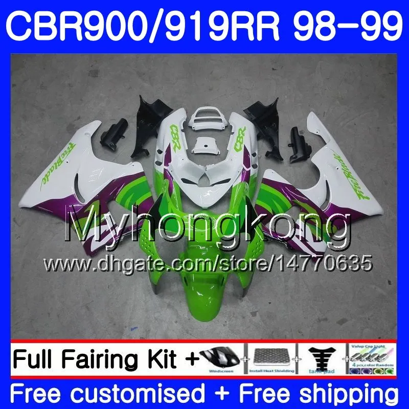 Bodys voor HONDA CBR 919RR CBR 900RR CBR919RR 1998 1999 278HM.43 CBR900RR CBR 919 RR CBR900 RR CBR919 RR GROENE WITTE HOT 98 99 FUNINGSET