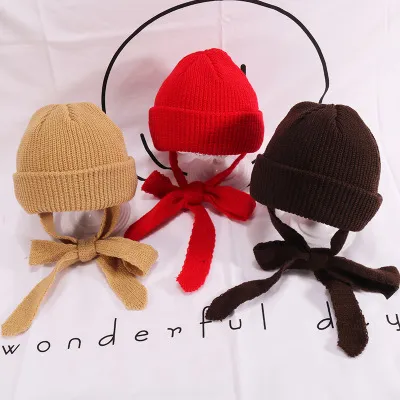 Шапка осень и зима сплошной цвет дикая детская вязаная шерстяная шапка детская теплая холодная шапка с капюшоном мужские и женские наушники EEA216