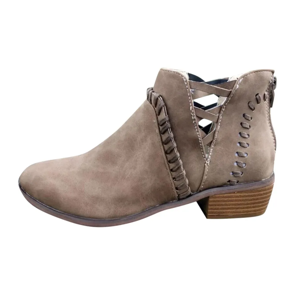 Hot Sale-Women's Shoes Boots woman sexy ankle boots for women Bare Round Toe Hollow Bare Square Heel Short Shoes female 2019