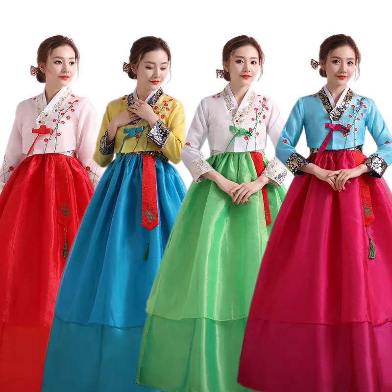 Koreanska traditionella kläder kvinnliga kvällsparty klänning national folk dans scen slitage vintage broderad Hanbok Asien kostym