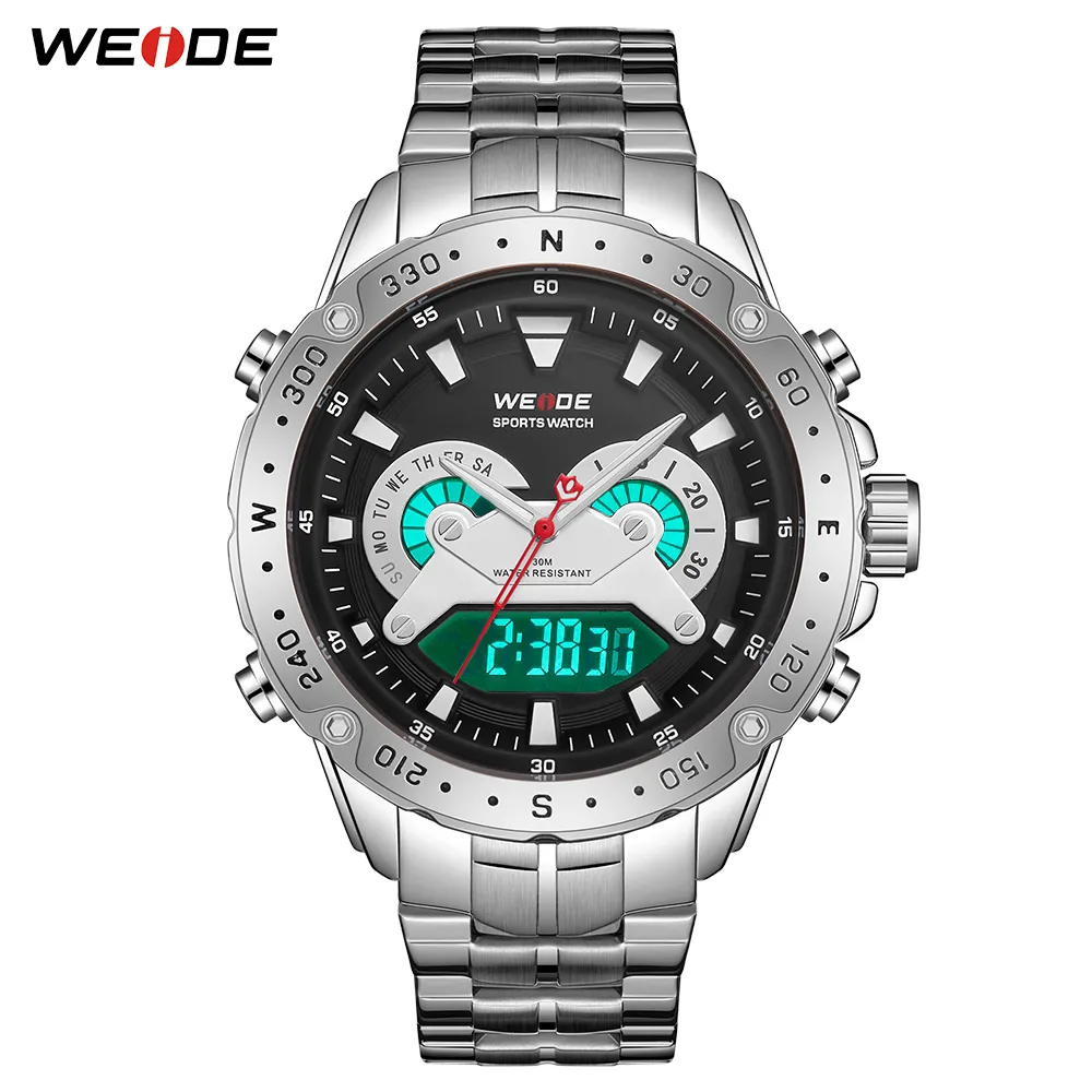 Weide Mens Model Analog Digital Siffer Display Quartz Metal Band Belt Wristwatches Relogio Masculino Automatisk datumklocka 2019