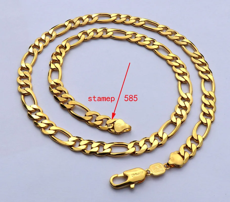 Solid Stamep 585 Hallmarked 24 K Yellow Fine Gold Filled Europe Figaro Chain Link Halsbandlängder 8mm italiensk länk 60CM316K