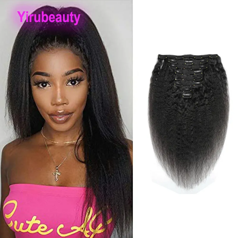 Brazilian Virgin Hair Kinky Straight 120g Clip In Hair Extensions 120g Kinky Straight Clip-in On 100% Human Hair Natural Color