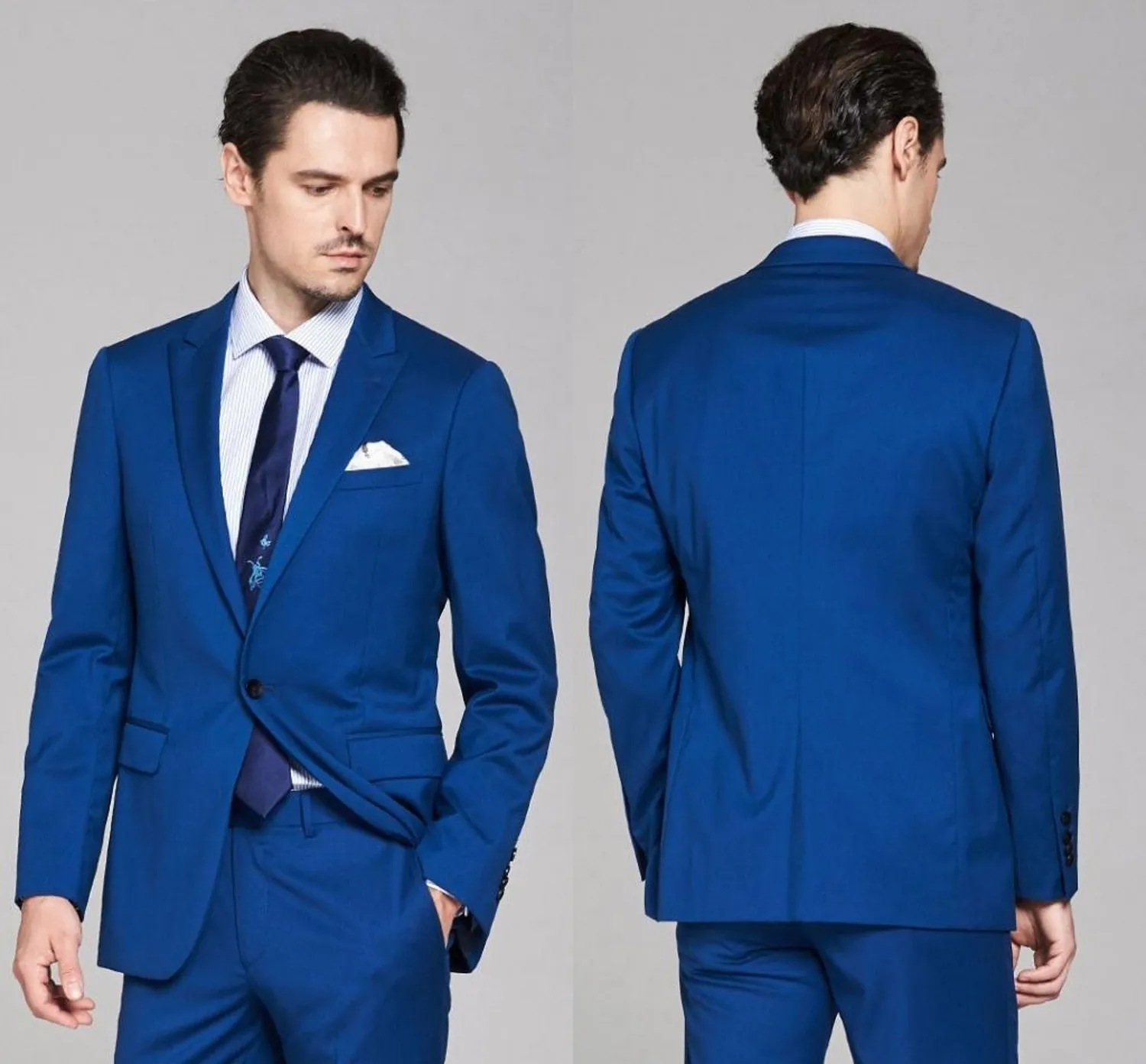 Smoking dello sposo blu royal moda Groomsmen bottone singolo risvolto bavero abito da uomo migliore abiti blazer da uomo (giacca + pantaloni) DH6021