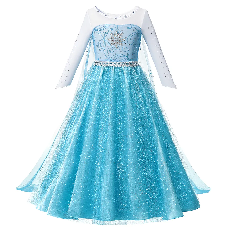 Clearance Princess Beadings blå Klä upp Kläder Tjej med lång mantel Pageant Balklänning Barn Deluxe Fluffy Bead Halloween Party Kostym av1