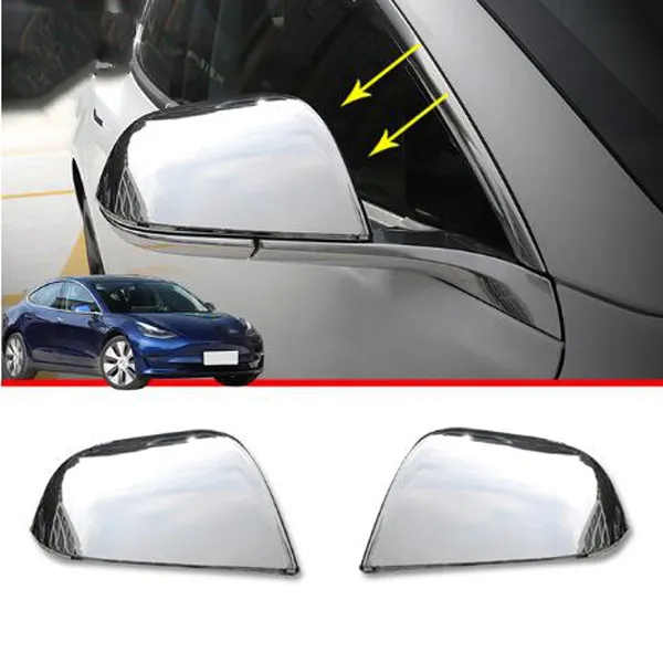 High quality ABS chrome 2pcs car door mirror decoration cover,rearview protective cover for Tesla Model 3 2017-2020