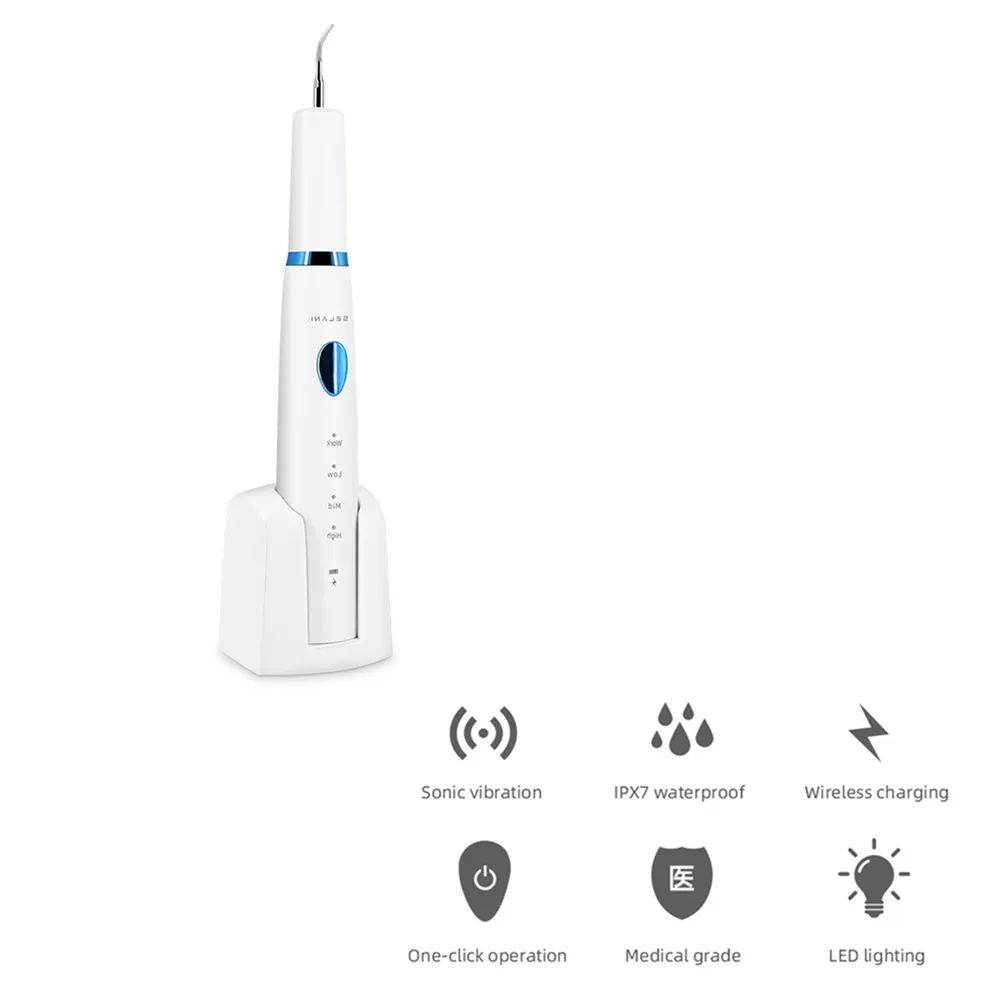 Recharge sans fil Ménage Blanchissant Nettoyeur de dents électrique à ultrasons Taches de calcul Détartrant 3 modes de fonctionnement avec tête d'éclairage