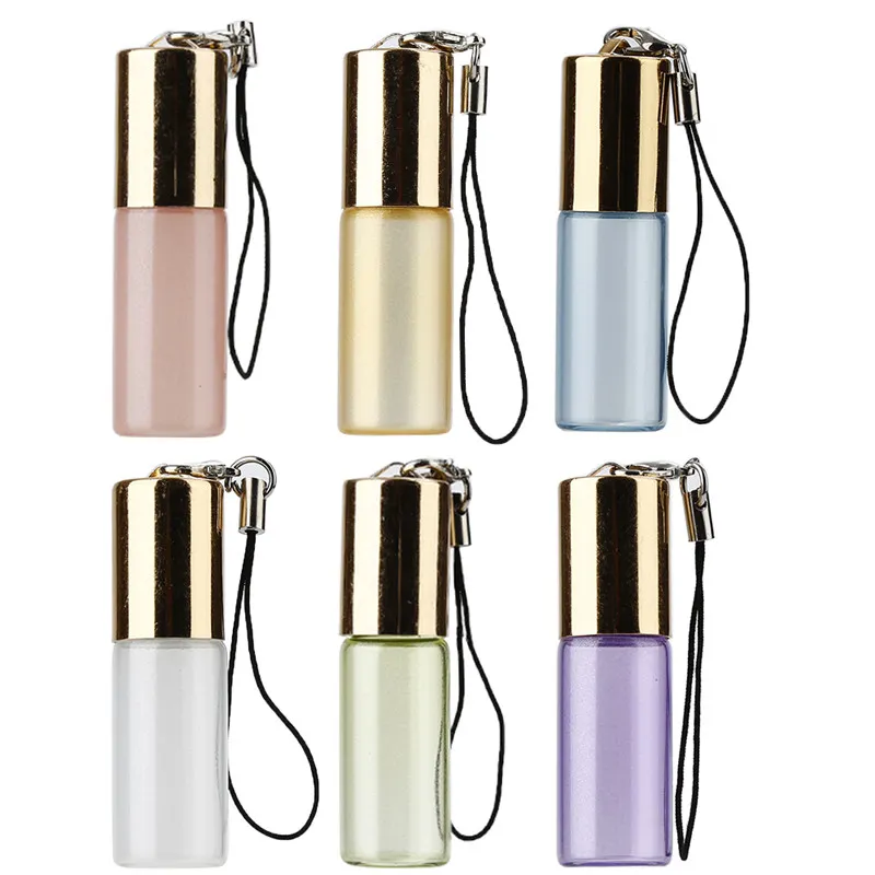 Mini 5ml Travel Pot Portable Empty Refillable Glass Sample Roll on Bottle with Pendant For Essential Oil Liquid Perfume WCW643