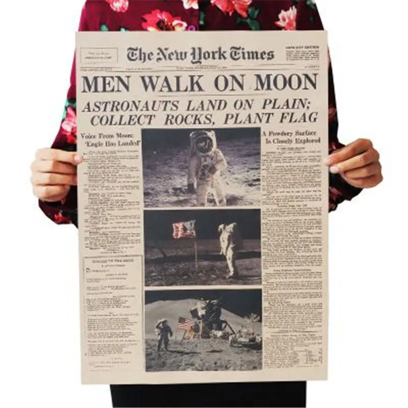 The Apollo 11 Moon Landing New York Times ملصق عتيق ورق الكرافت ريترو غرفة الاطفال الديكور الجدار ملصق 51 * 35.5 سنتيمتر