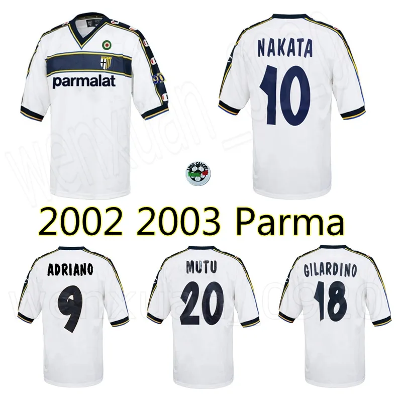 2002 2003 Parma weg retro voetbalshirt 02 03 NAKATA Adriano Gilardino Mutu vintage klassiek oud voetbalshirt