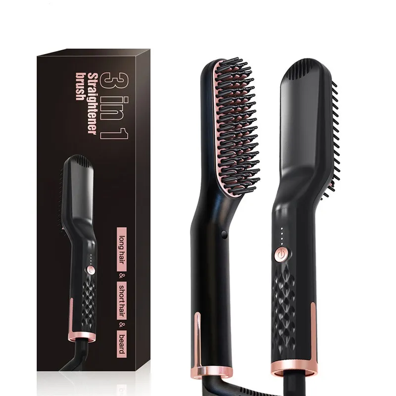 Stilo di capelli multifunzione per capelli barba Premium Anti-Scossa Elettrico Ionico Ionico Riscaldato Brush Brush Barba Raddrizzamento Pettine per uomo Donne