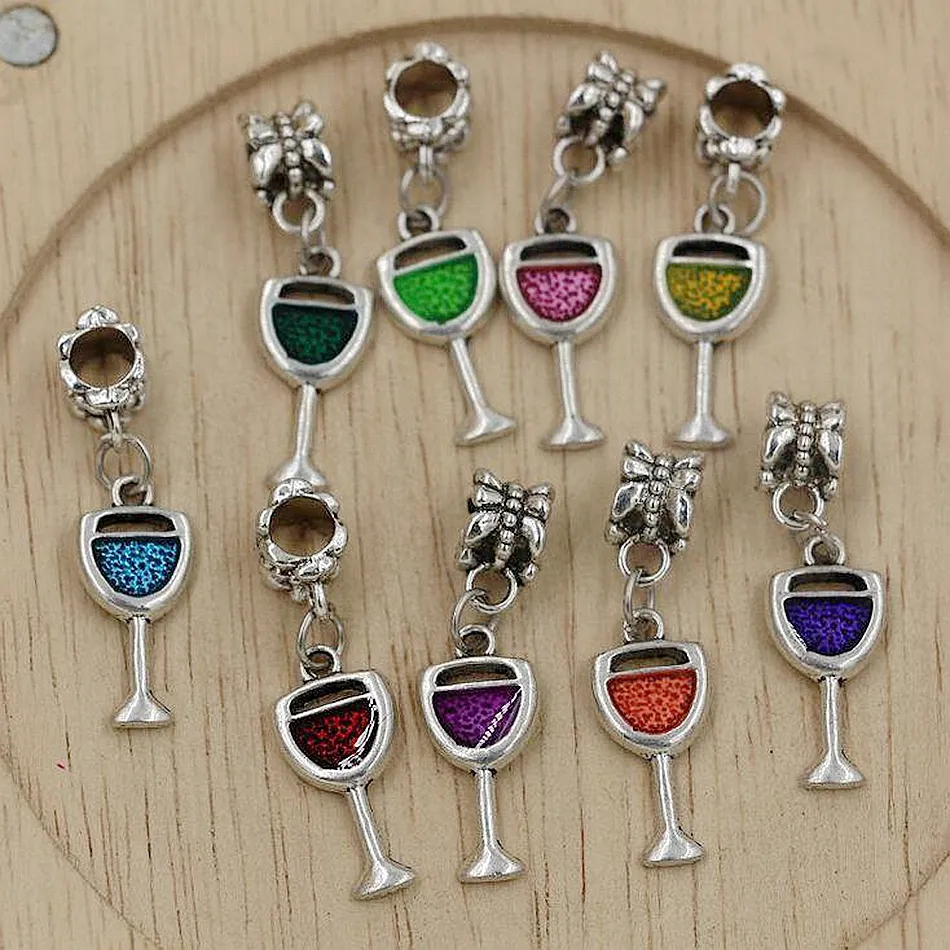 45pcs /partie szkła wino kieliszka wino drań aluminiowy Dangle Charms Fit Fit European Bracelets 32 x 9 mm DIY Akcesoria