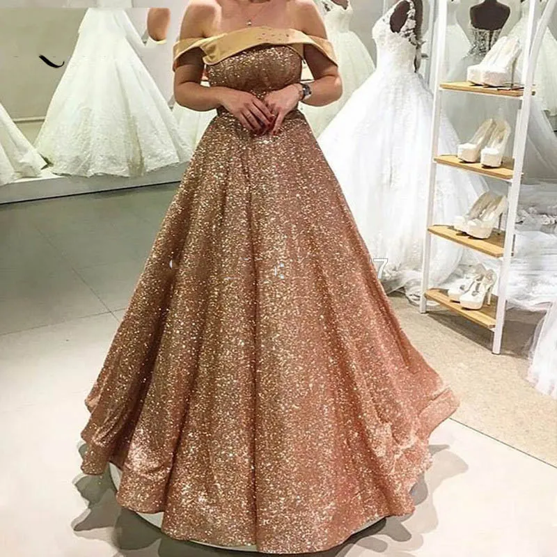 Prom Dresses Boat Neck Glitter Party Dress Custom Made Formal Evening Gowns Robe De Kaftan Dubai Middle fiesta de noche