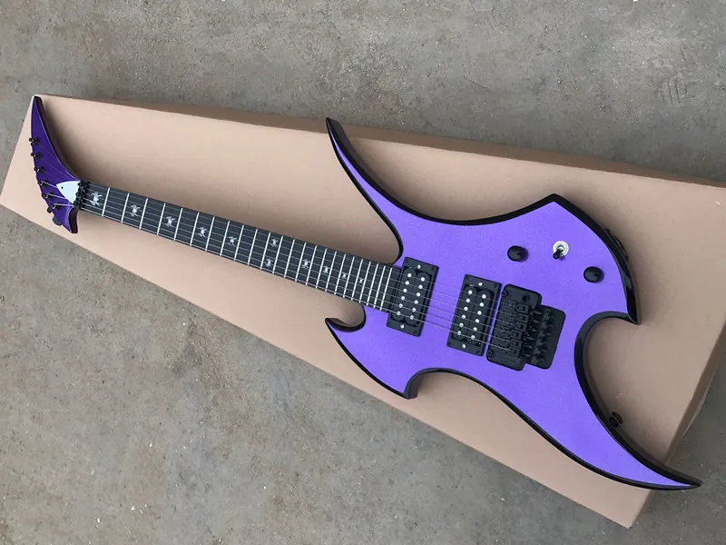 Nieuwe aankomst! Factory Custom Unusual Shape Purple Body Electric Gitaar met Palissander Fretboard, Black Hardware, Aanbieding Aangepast