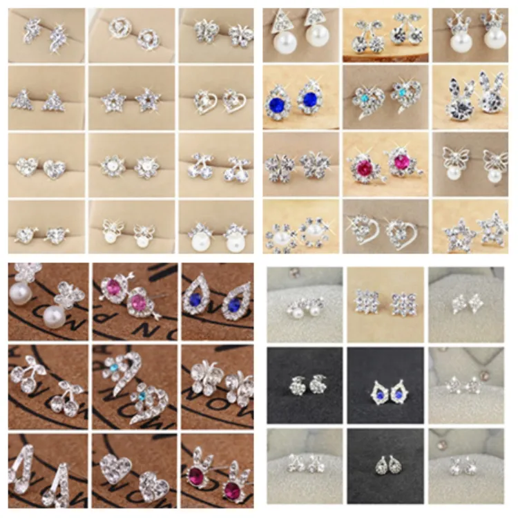 Korean version temperament girls ear stud earrings diamond pearl bow lovely earrings simple earrings T2C5014