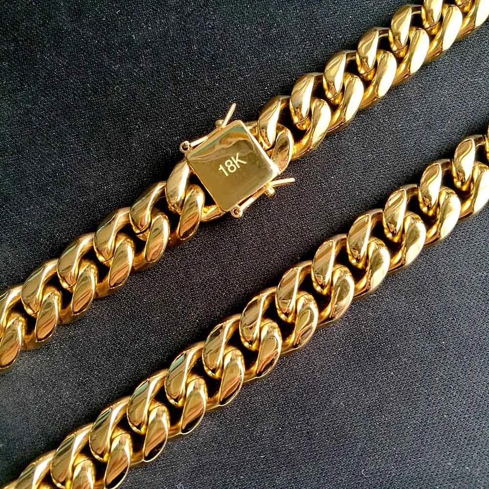 18k Gold Plated Miami Cuban Link Chain – 20 Inch 8mm Stainless Steel With CZ Clasp