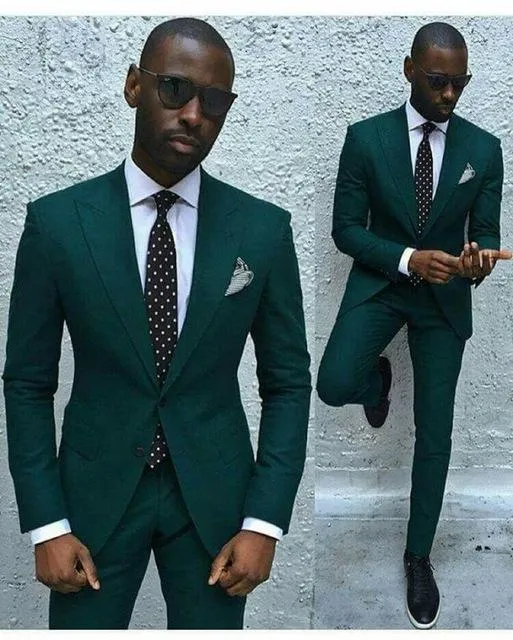 Hot Fashion Green Tuxedos Wedding Suits 2 Pieces Mens Suits Slim Fit Groomsmen Jacket With Pants Groom Wear Formal Wedding Party Tuxedos