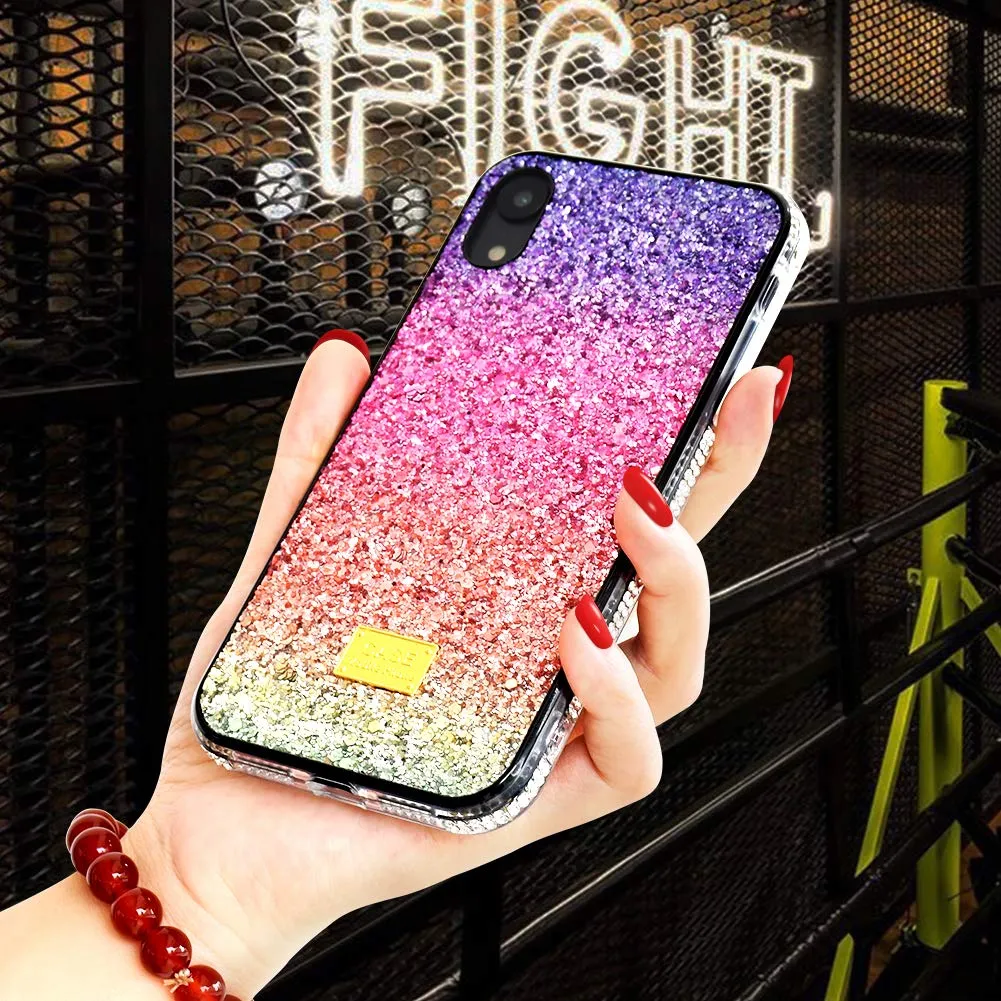 Caso Rhinestone Glitter Bling para o iPhone XR Diamante de luxo Designer Mulheres Defender Telefone iPhone Capa Para 11 Pro X Xs Max 6 7 8 Plus