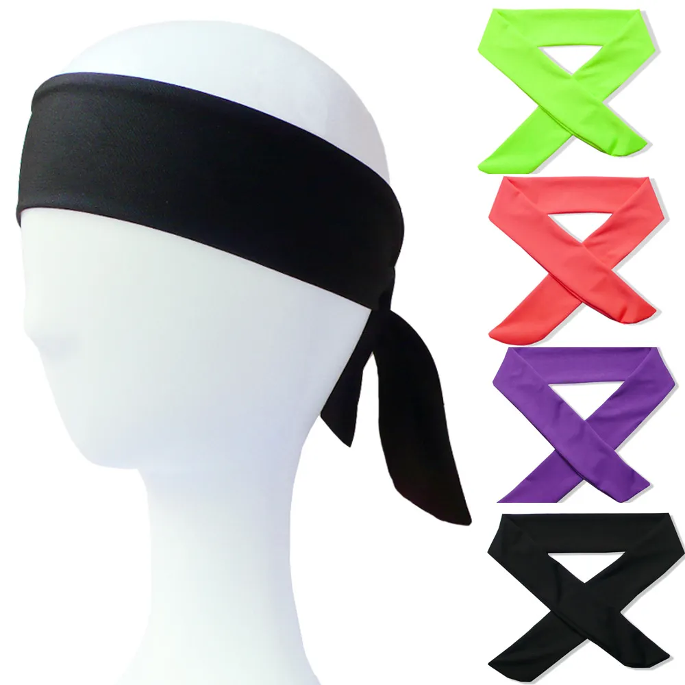 Solid Cotton Tie Back Headbands Stretch Sweatbands Hair Band Moisture Wicking Workout Men Women Bands