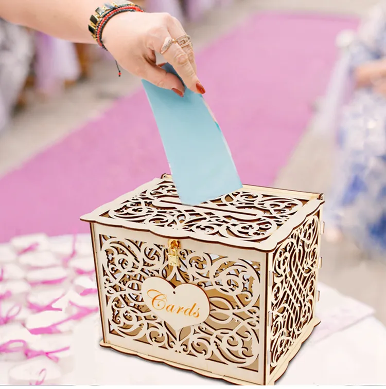 FENGRISE Vintage Wedding Card Box With Lock Wedding Decor Wedding Party Supplies Anniversary Birthday Party Decor Baby Shower