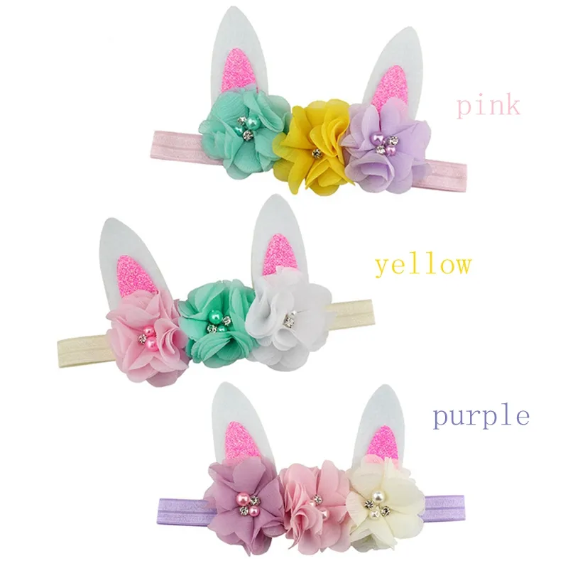 Paashaas Sequin Bow Block Floral Hoofdband Leuke Baby Jongens Meisjes Haarbanden Kids Haarband Haaraccessoires