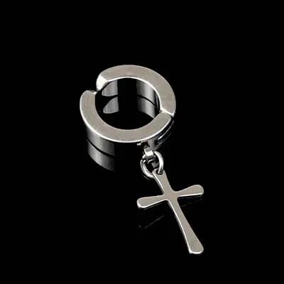 Orecchini a cerchio per uomo e ragazzo, nero/argento/oro/multicolore, in acciaio inox vintage, con pendente a forma di croce, ipoallergenici, gioielli regalo per laurea, Pasqua, Natale, Acciaio