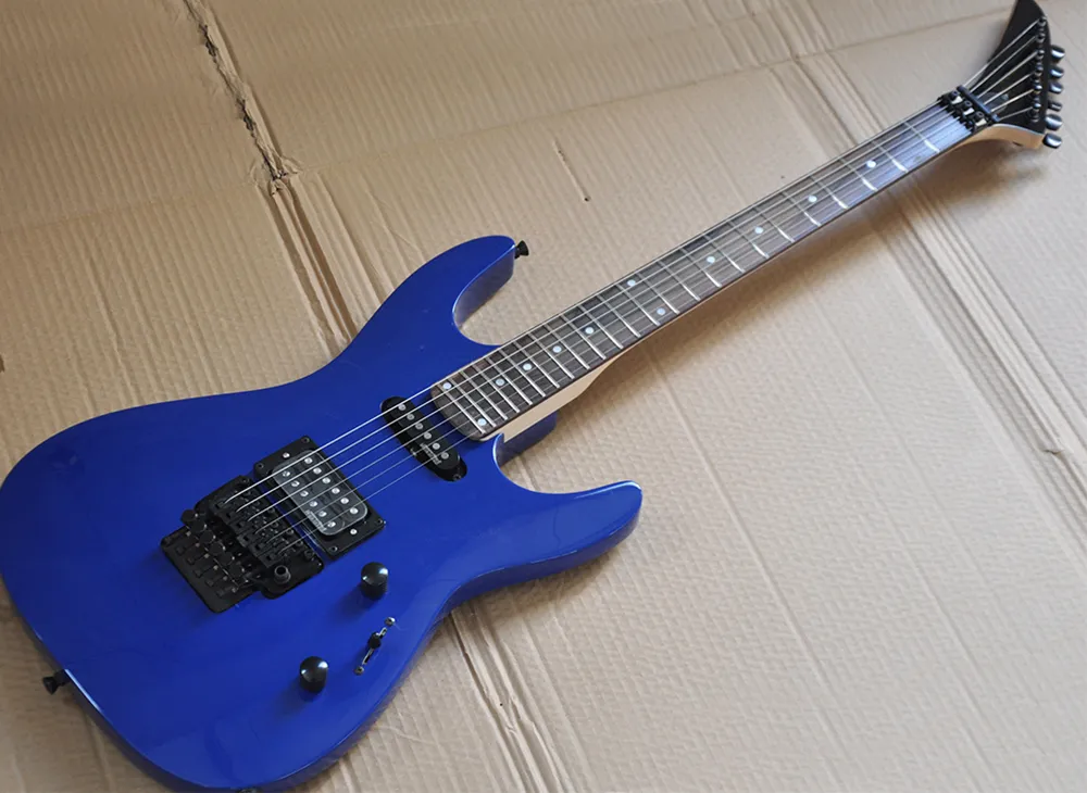 Guitare électrique bleue en gros d'usine avec floyd rose, touche en palissandre, 24 frettes, peut être personnalisée