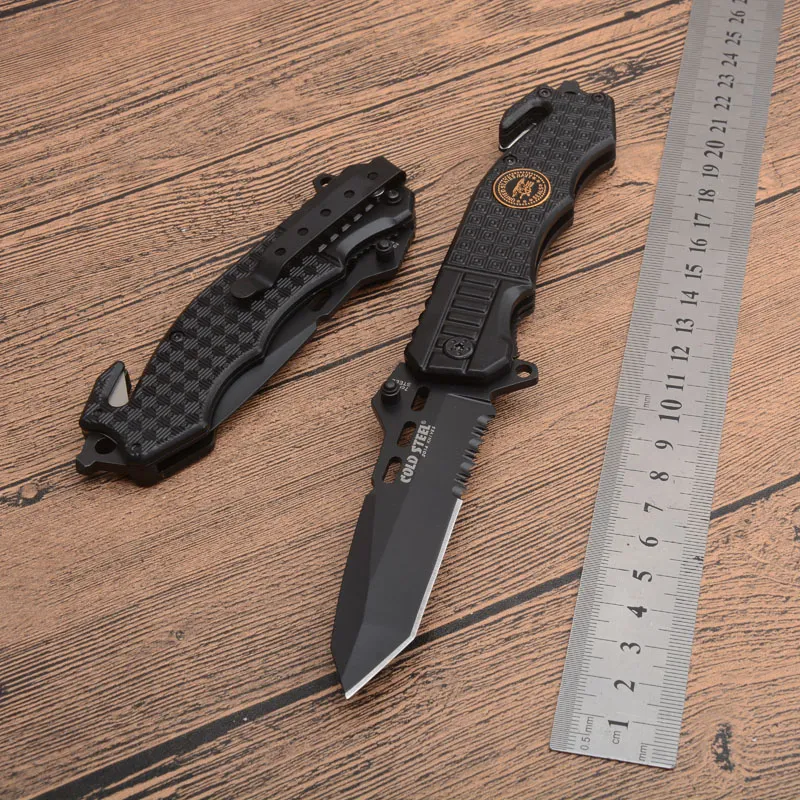 Wholesale Brand Cold Steel Knives Serrated Blade Camping Folding Pocket Knife Quick Open Tactical Survival Knife Black Outdoor Survival Gear