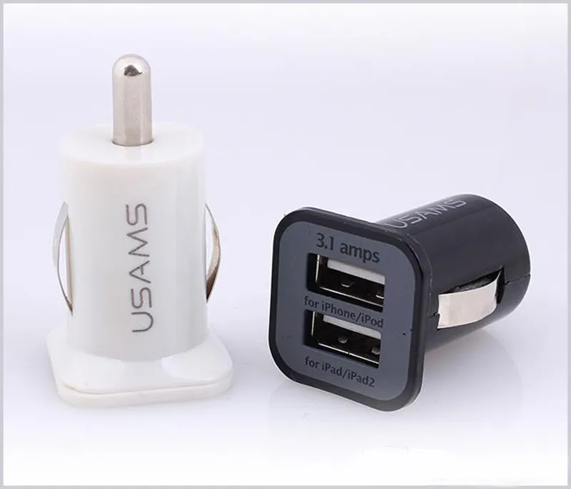 Buena calidad usams 3.1A CAR DUAL USB 2 Puertos Cargador 5V 3100MAH CARGERS DE CAR DOBLE ENCUENTRO Adaptador para teléfonos inteligentes MQ500