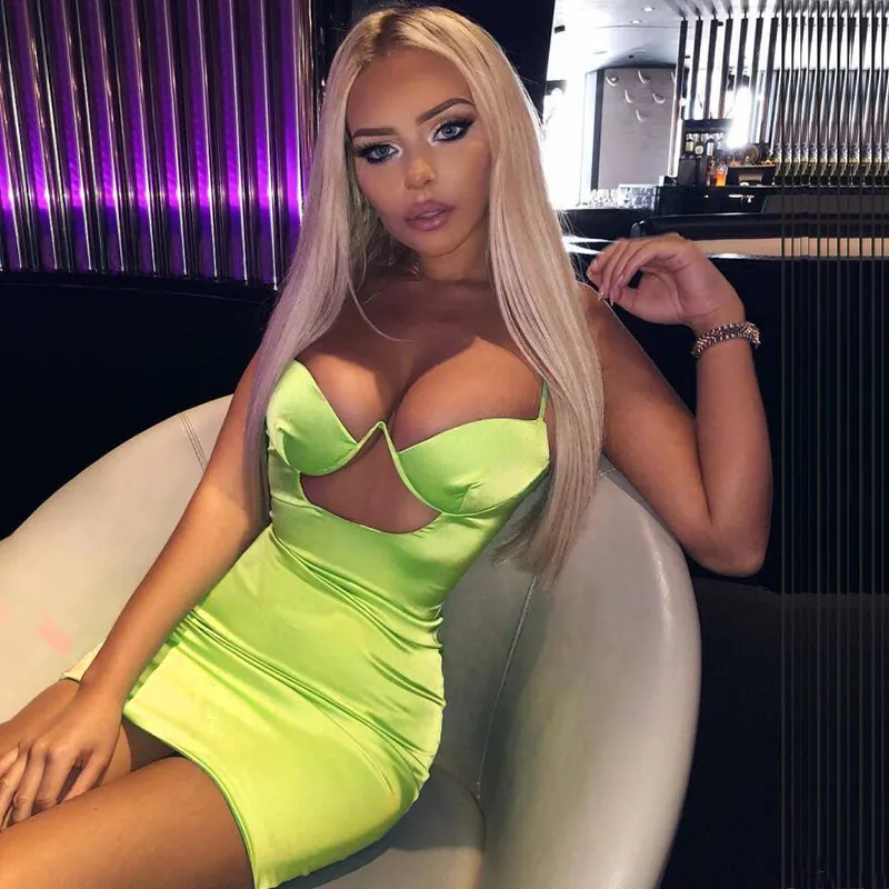 Yeni Gece Saten Sıkı Kadın Seksi Cut-Out Neon Yaz Elbiseler Elbise Kadın Bayanlar Parti Bodycon