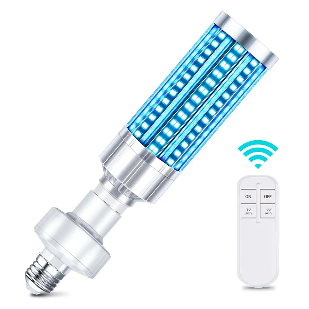 220V/110V 60W UVC Germicidal Lamp UV Sanitizer Remote Control Disinfection Lamp Light 99% E27 LED UVC Light Bulb Sterilization For Home
