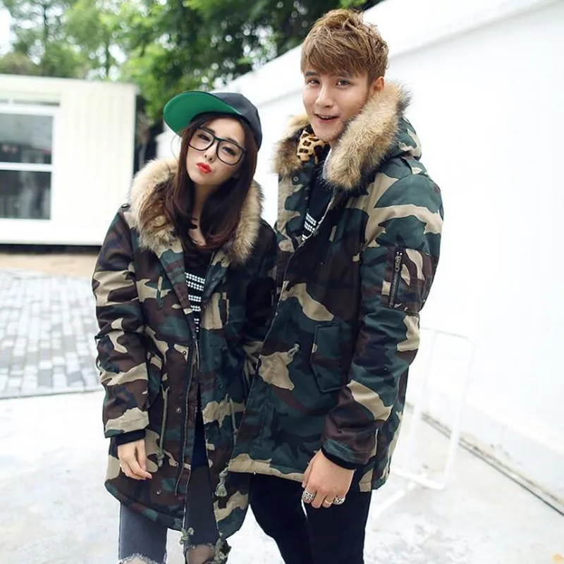 Camouflage coat online with fur hood