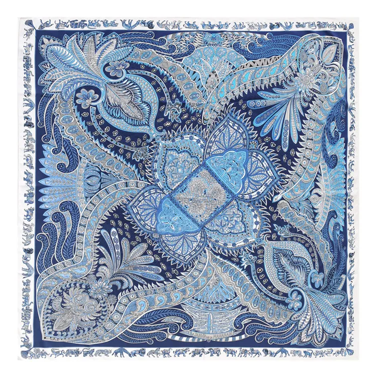 New Twill Silk Scarf Women Cashew Flowers Print Neckerchief Lady Echarpes Large Square Scarves Female Foulard Shawls Wraps 130x130cm