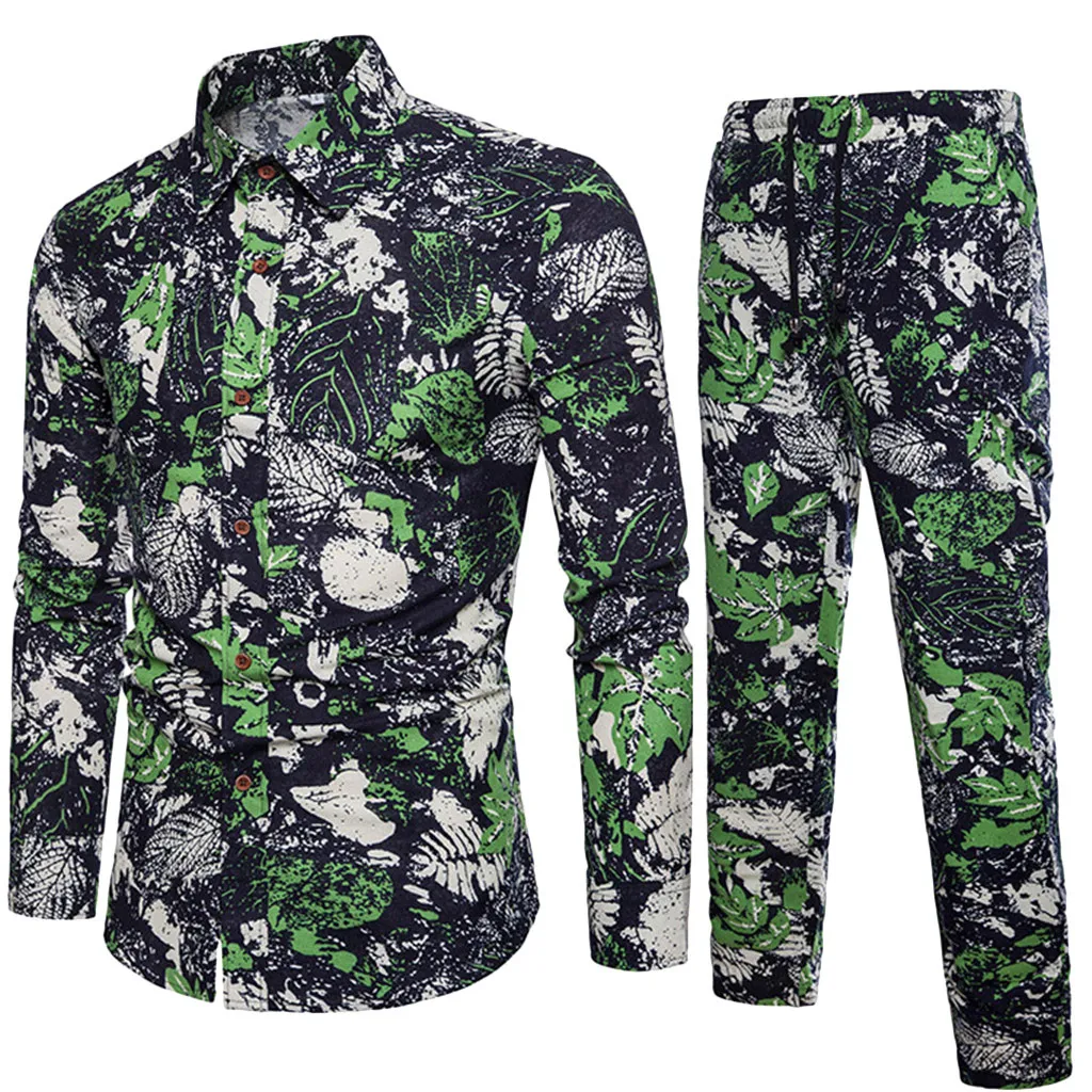 Feitong Colorido Floral Impresso Sets Slim Business Fit Camisa Folk-personalizado Material Confortável Linho Novo Blusa Calças Top Blusa