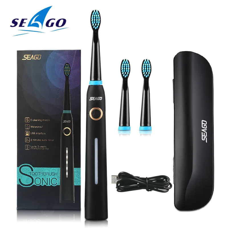 Seago Sonic Toothbrush Akumulator Szczotka do zębów Zestaw szczoteczek do zębów Do Podróży Wodoodporna Szczotka elektryczna z Case Travel J190627