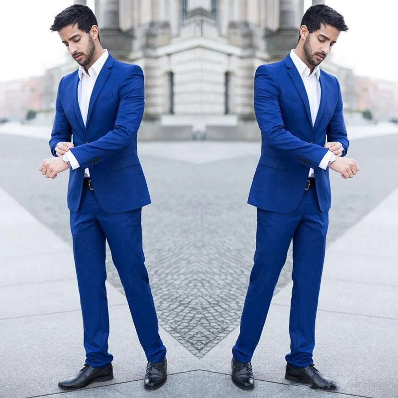 Suits Homens para Suits casamento real Blue Man Negócios revestimento magro do noivo Smoking 2 peça Brasão Calças Slim Fit Terno Masculino Costum