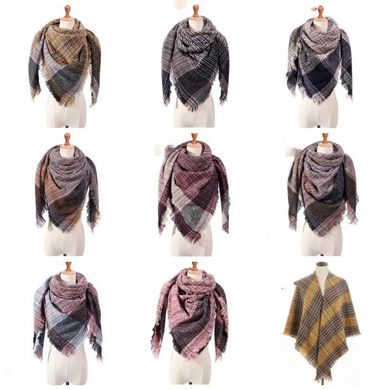 Shawl Fringed Pashminaグリッドチェック柄スカーフガールズラティストライアングルスカーフチェックネック特大タッセルラップ冬ネッカーチオフブランケットAZYQ6532