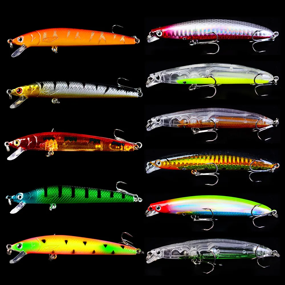 11PCS/SET 95 mm 9.5G 6# Hook Minnow Fishing Przynęta Plastikowe haki bassbait sztuczny bas