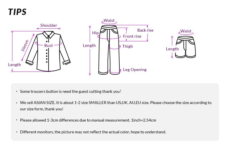 Men`s clothing description