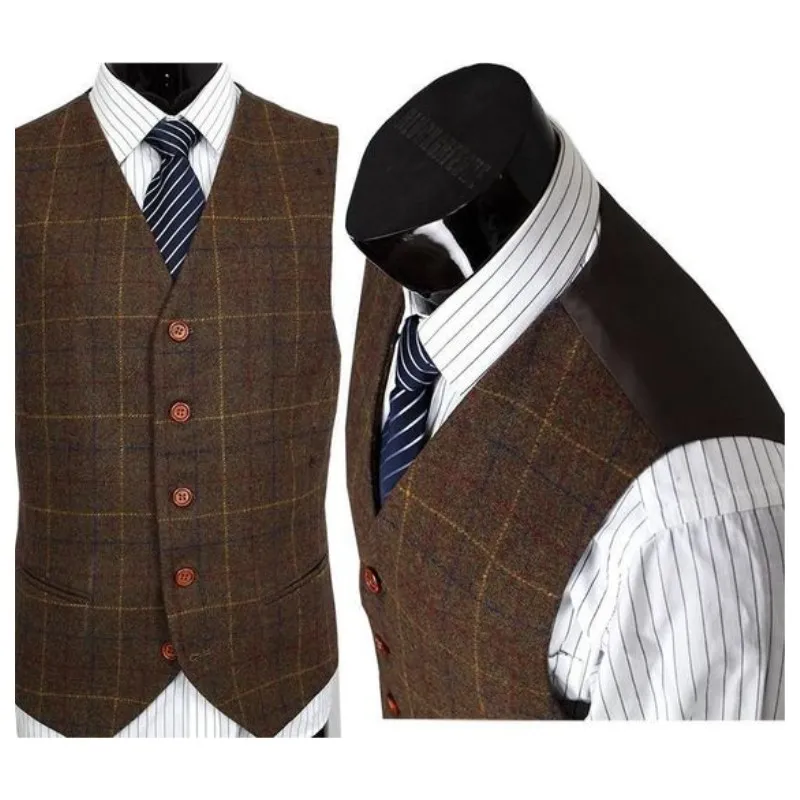 Brown Paid Men Vests 2019 British Style Groom Vest Plus Size Mens Suit ...