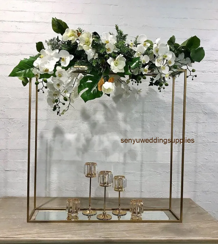 Espositore per fiori da sposa in metallo dorato alto Vasi per fiori in metallo Supporto lungo per centrotavola EventTable senyu0419