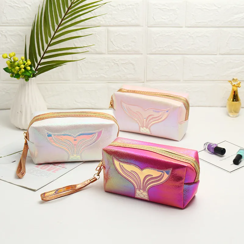 Mermaid Laser Cosmetic Bags Flap holográficos Mulheres Homens Viagem Wash Armazenamento Bolsas Organizador casos de maquiagem Beleza Higiene Pessoal Kit Wash