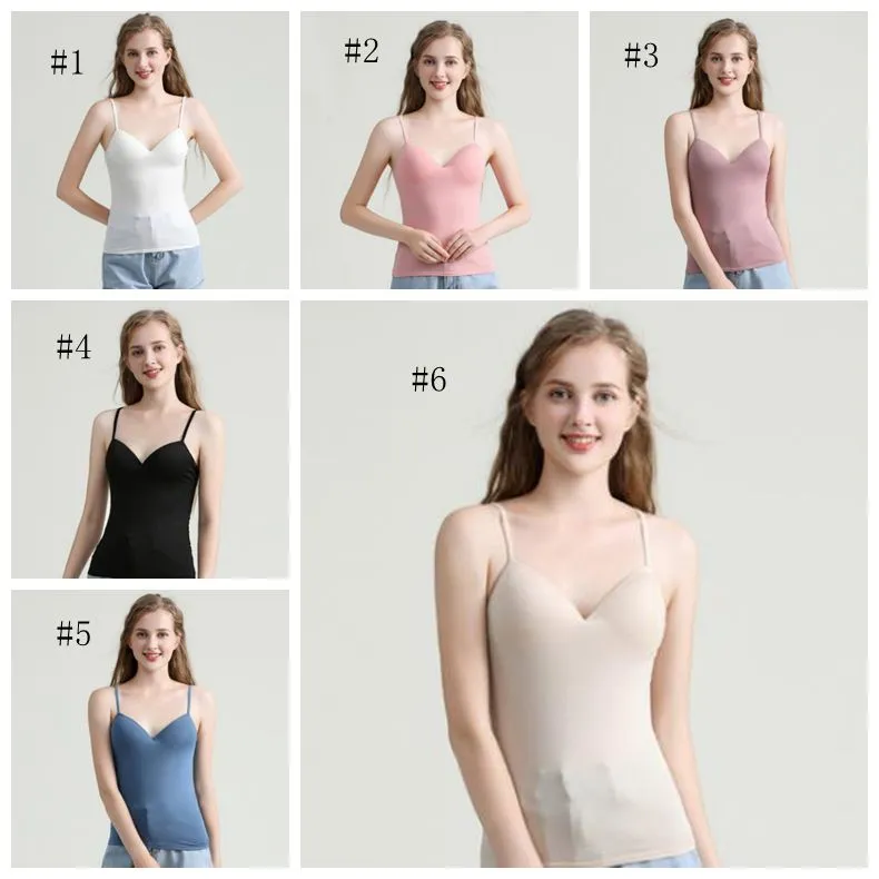 New Women 2 In 1 Camisole Vest Women Summer Fashion Shirt Tanks Solid Women's  Camisole Tops with Built In…