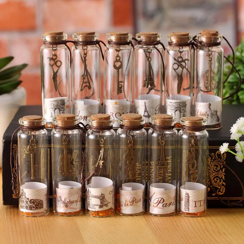 20 Mini Bouteilles En Verre Avec Bouchon Liège Forme Flacon - Pour Messages Ou Décoration