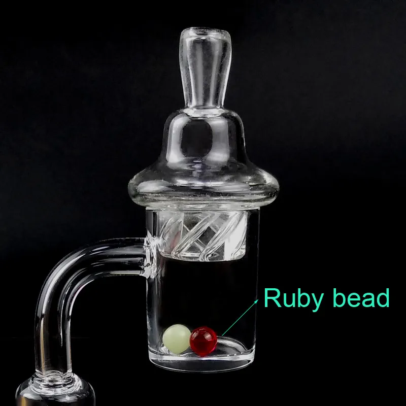 Accesorios para fumar con tabaquismo de Banger de cuarzo OD de 25 mm con tapa de carbohidratos giratorias e inserto de perlas de terp rubí de 10 mm de 14 mm 18 mm 90 grados para plataformas dab