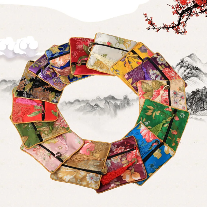 Китайский стиль цветок свадебная вечеринка одолжение сумку на молнии ювелирные изделия сумки для кулон ожерелье бусины браслеты кольца серьги