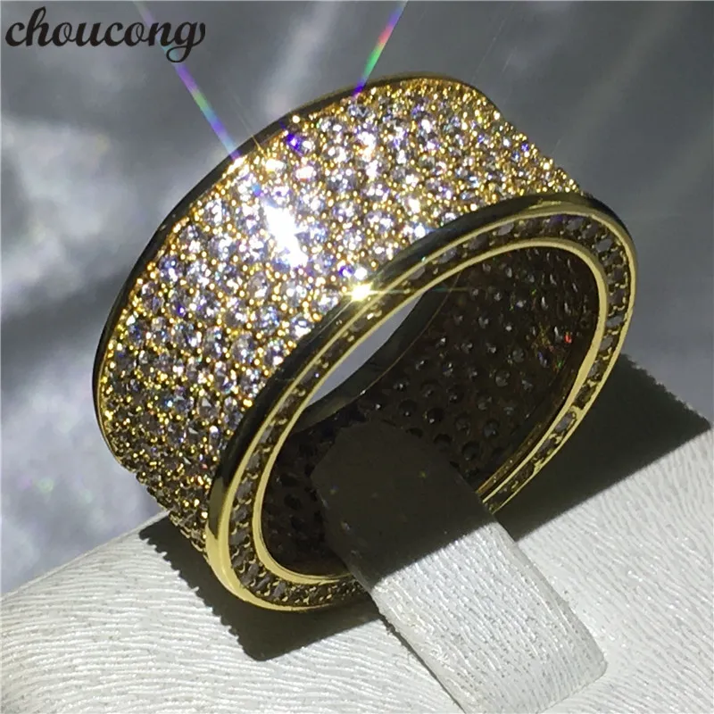 Choucong Circle Ring Pave Definindo 320 Pcs Diamante CZ Amarela Ouro Cheio Casamento Casamento Anéis Para As Mulheres Homens Dedo Jóias