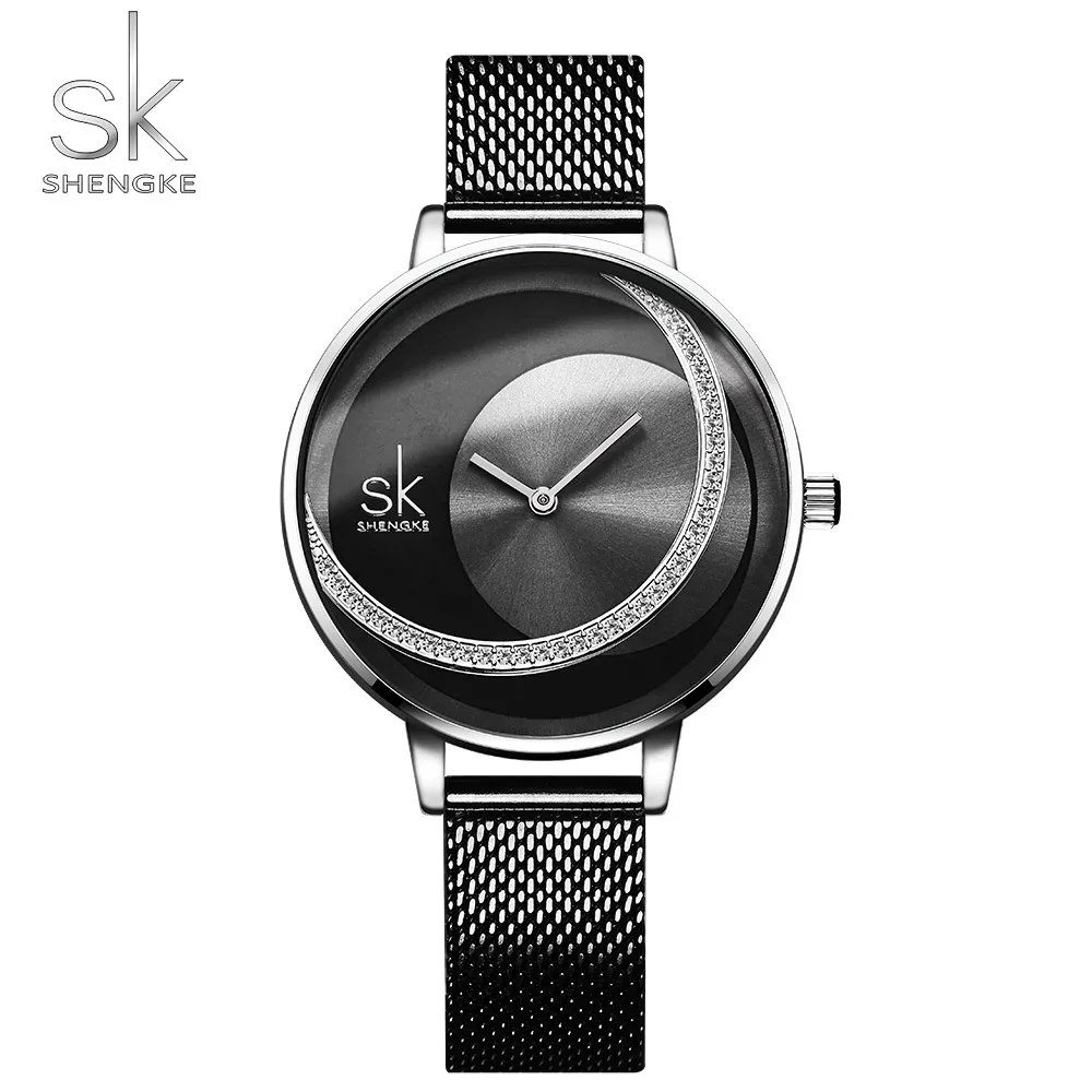 Shengke Watch Kobiety Luksusowy Kryształ Zegarek Reloj Mujer Skórzany Zespół Diament Diament Kwarcowy Zegarek Kobiety Zegarki Montre Femme