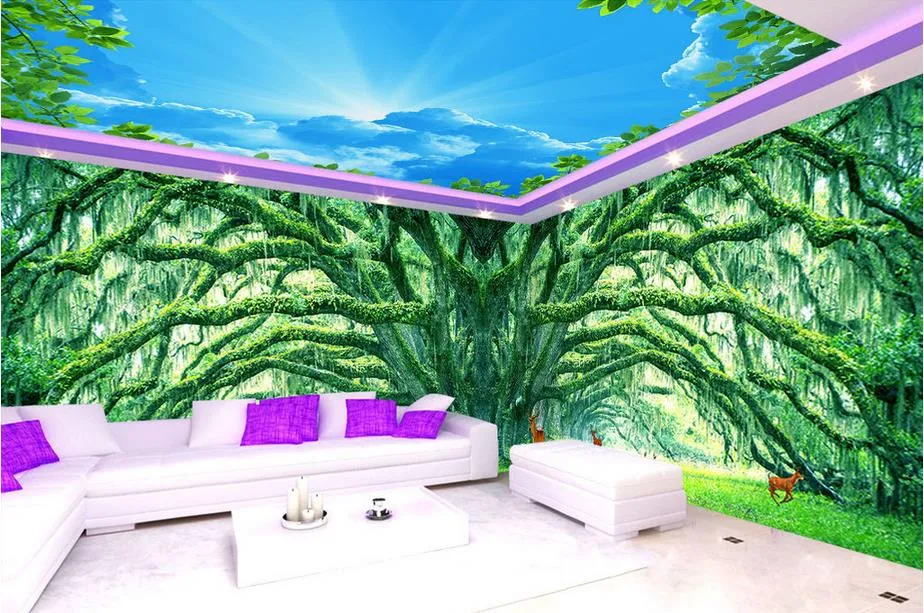 Özel 3D Duvar Resimleri Duvar Kağıdı Duvar Boyama Stereoskopik Orijinal Woods 3D Tam Ev Tema Uzay 3D Oturma Odası TV Backdrop Mural